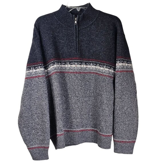 Club Room Mens 1/4 Zip Nordic Sweater Sz XL 100% Lambswool Fair Isle Old Money - Picture 1 of 6